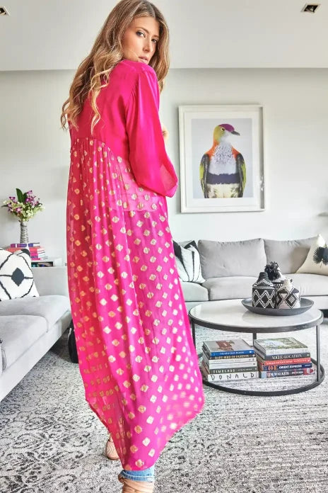 Hot Pink Two-Tone Kimono Duster