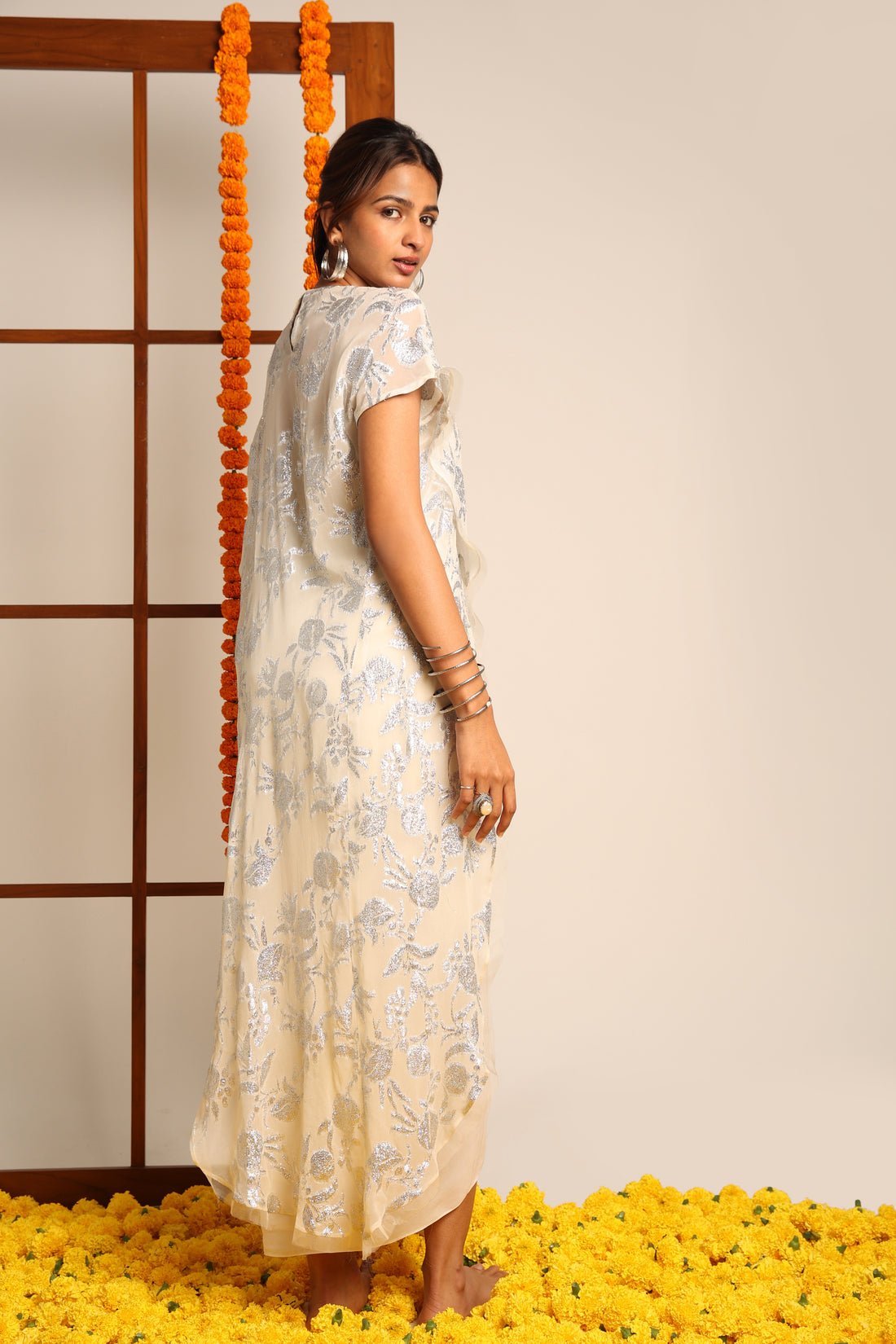 Ivory Embroidered Draped Skirt
