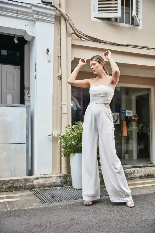 Ivory Smocked Cut-Out Jumpsuit