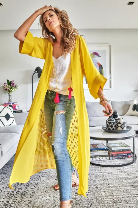 Lemon Yellow Two-Tone Kimono Duster