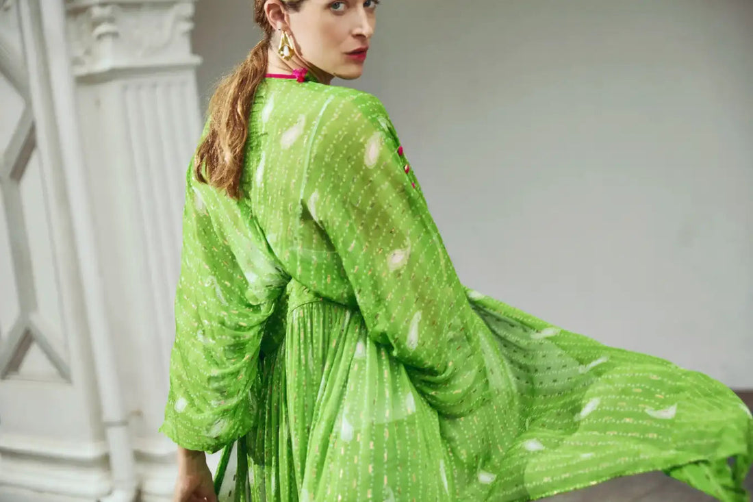 Lime-green Bandhani kimono Duster