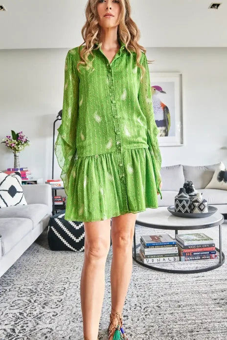 Lime Green Bandhani Mini Dress