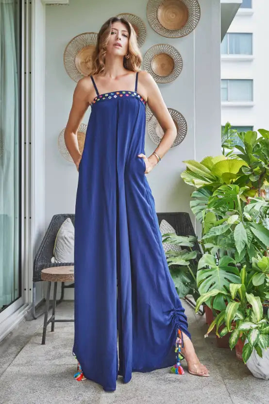 Navy Blue Mirror Embroidered Jumpsuit