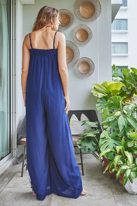 Navy Blue Mirror Embroidered Jumpsuit