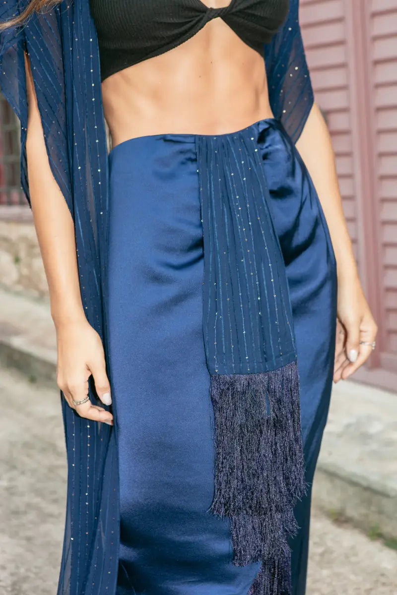 Navy Sequined Knot Skirt