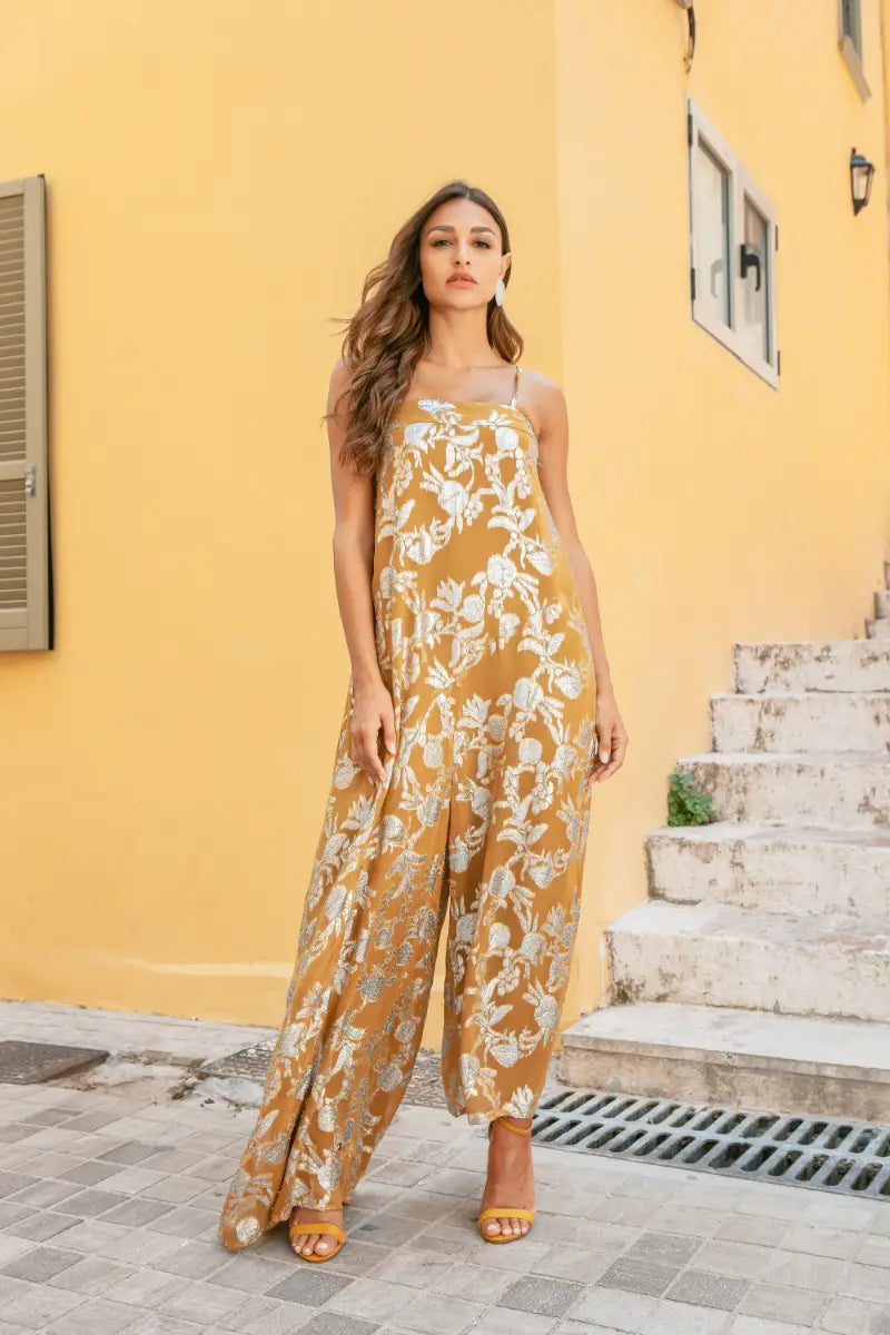 Ochre Embroidered Asymmetrical JumpSuit