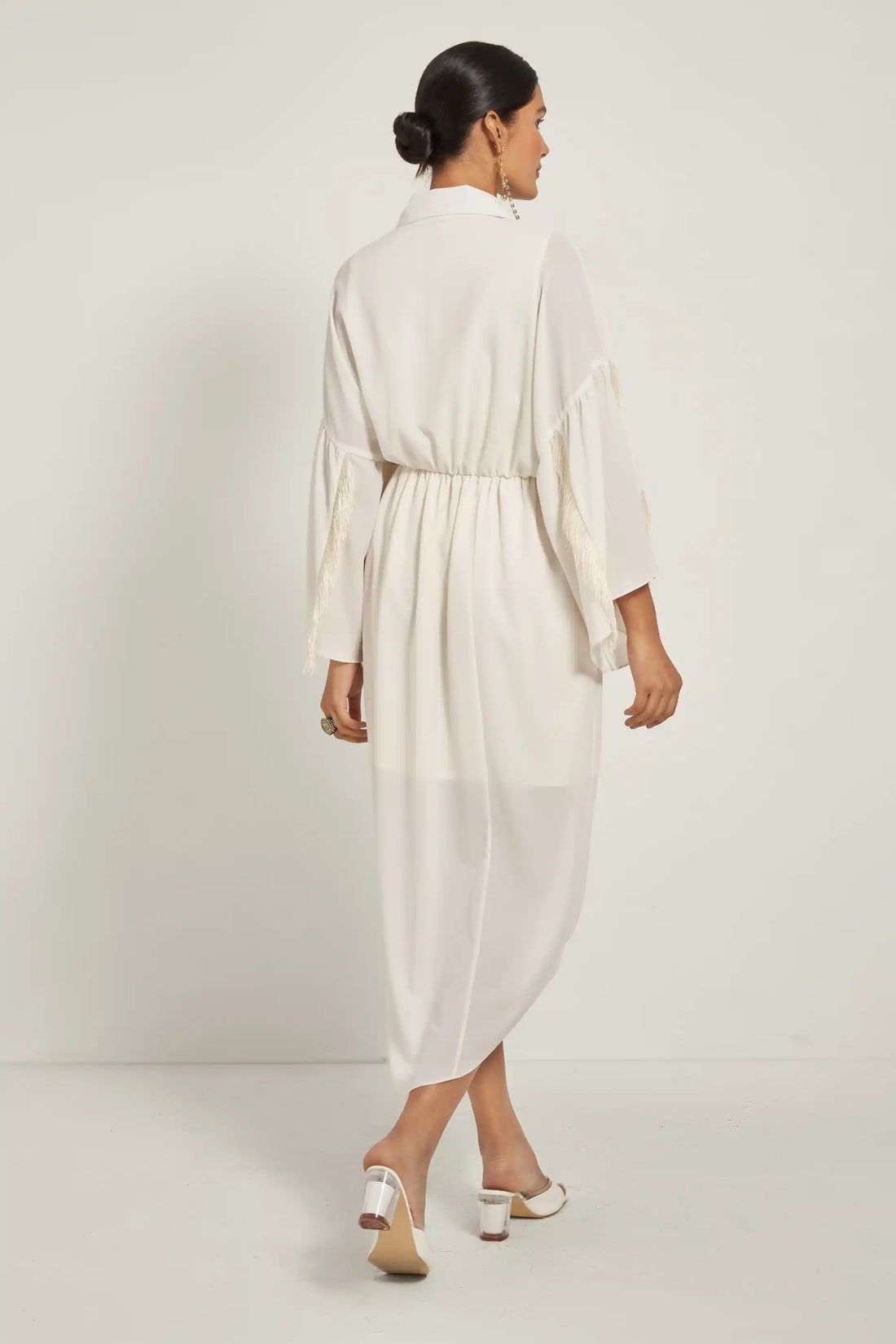 Ivory Wrap Collared Midi Dress