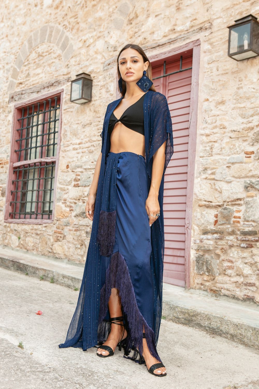 Navy Sequined Maxi Duster