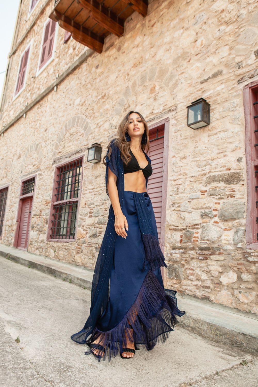 Navy Sequined Maxi Duster