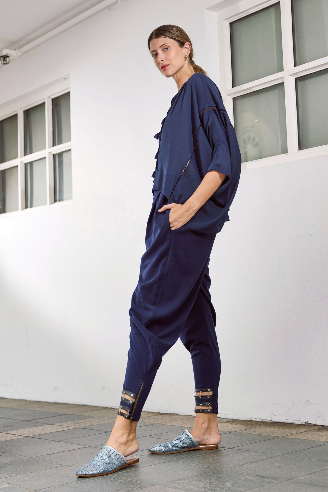 Navy Blue Draped Trousers