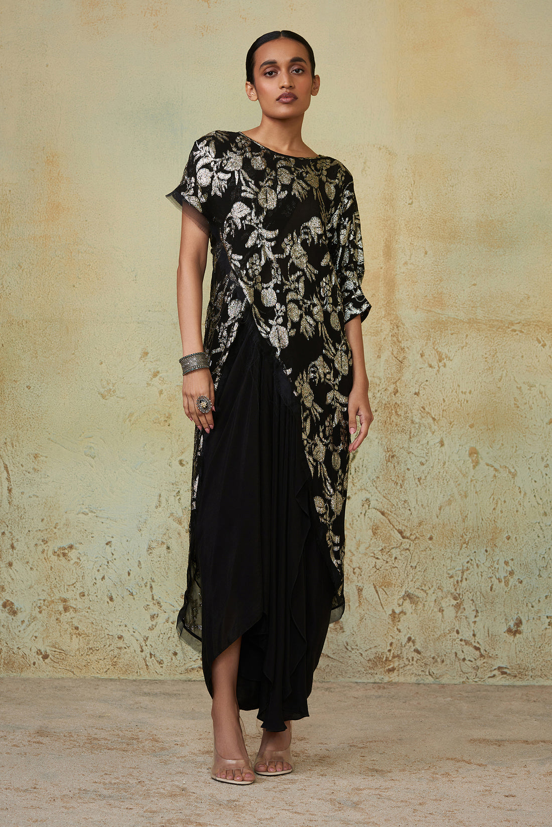 Black Embroidered Wrap Tunic